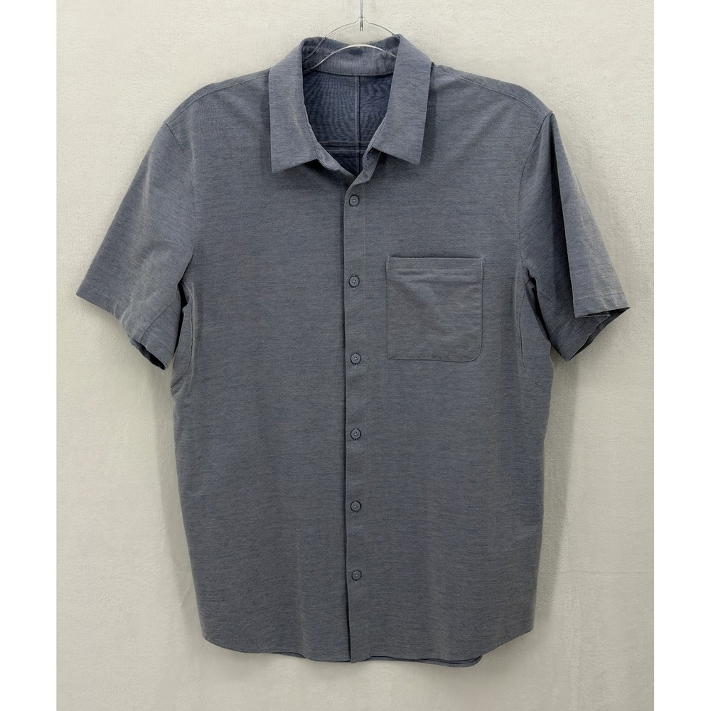 Lululemon Shirt‎ Mens Large Blue Commission Button Up Short Sleeve Casual Active